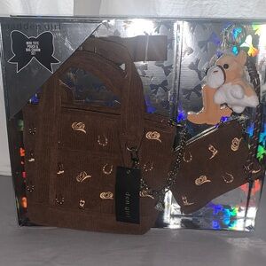 NEW- Madden Girl Brown Corduroy Tote , Pouch & Charm Set